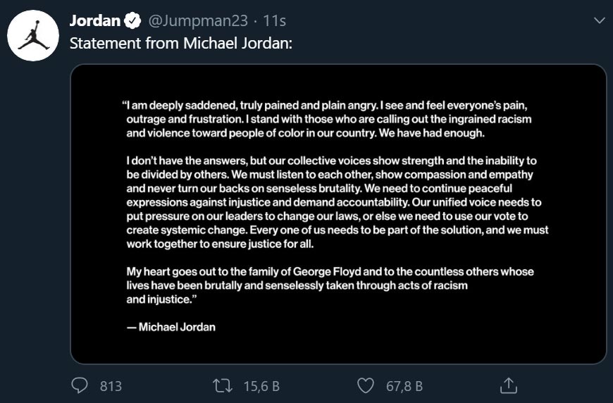NBA basketbolcu Michael Jordan George Floyd twitter